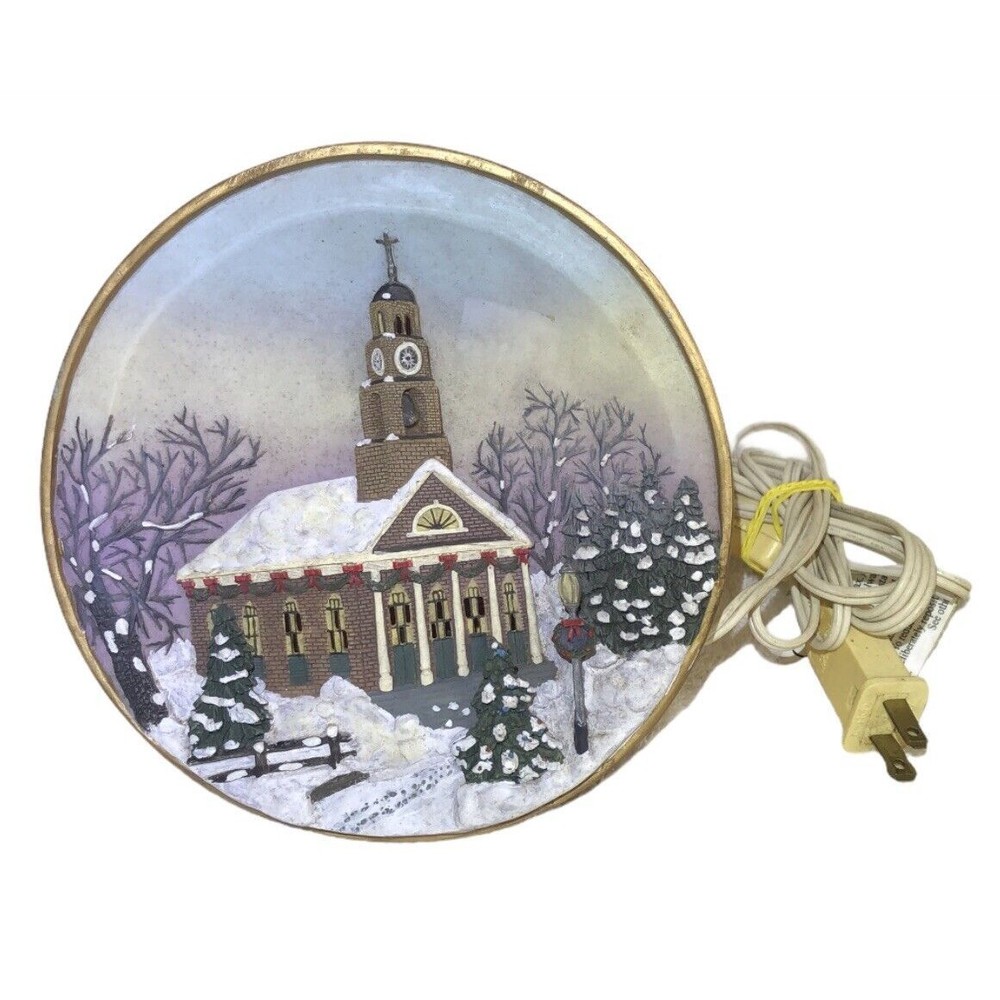 Light Up 3D Church Snow Vintage Christmas Table Top 7” Decor On/off Cord Switch